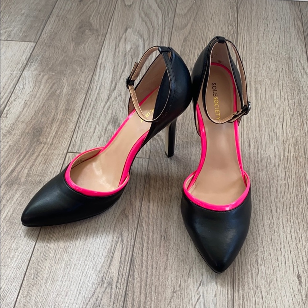 Sole Society black heels with hot pink detail